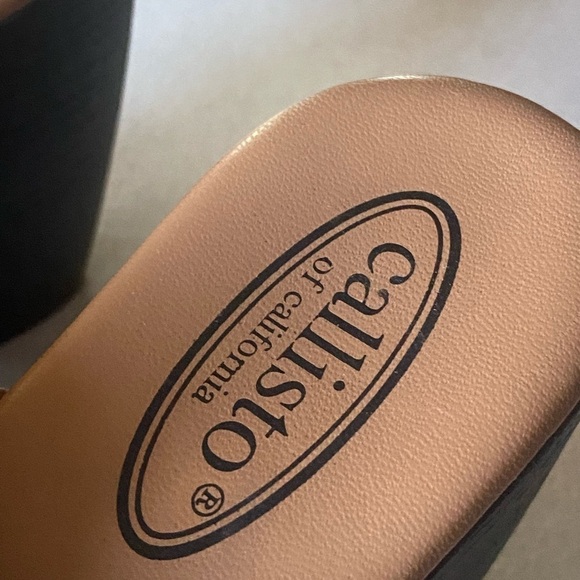 CALLISTO Black Leather Wooden Wedge Mules Clogs Open Toe Gothic Size 9 Gothic - Picture 6 of 13